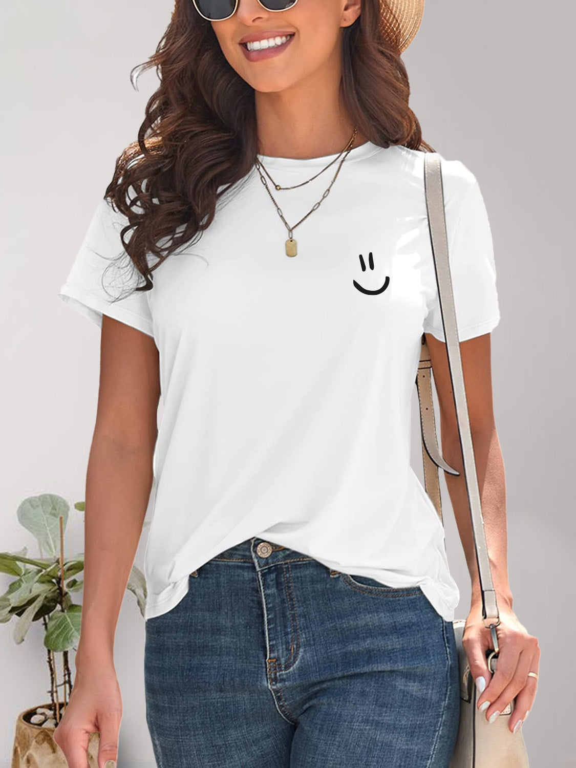 Smile Graphic Round Neck Short Sleeve T-Shirt - Fashion Finder Hub