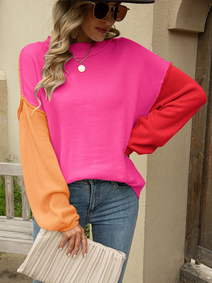 Color Block Dropped Shoulder Sweater - Fashion Finder Hub
