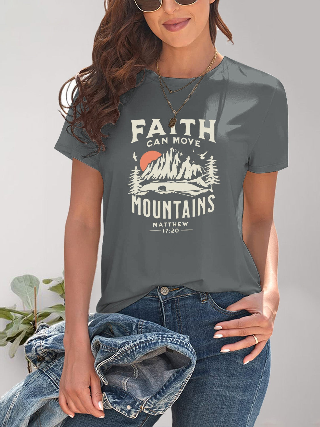 Graphic Round Neck Short Sleeve T-Shirt - Fashion Finder Hub