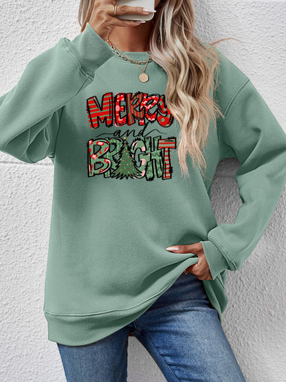 MERRY AND BRIGHT Long Sleeve Sweatshirt - Fashion Finder Hub