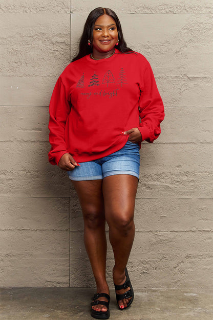 Simply Love Full Size MERRY AND BRIGHT Graphic Sweatshirt - Fashion Finder Hub
