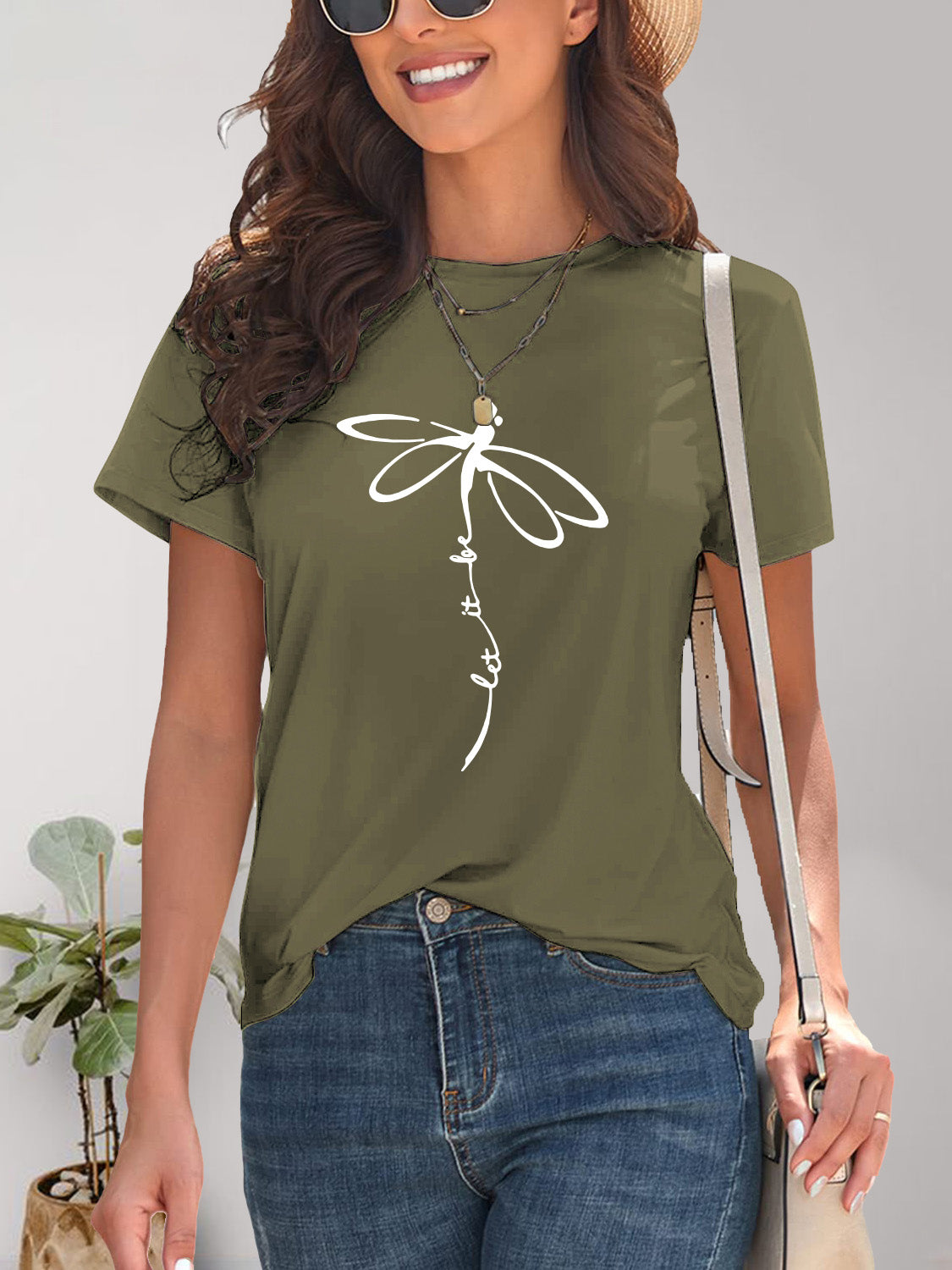 Dragonfly Graphic Round Neck Short Sleeve T-Shirt - Fashion Finder Hub