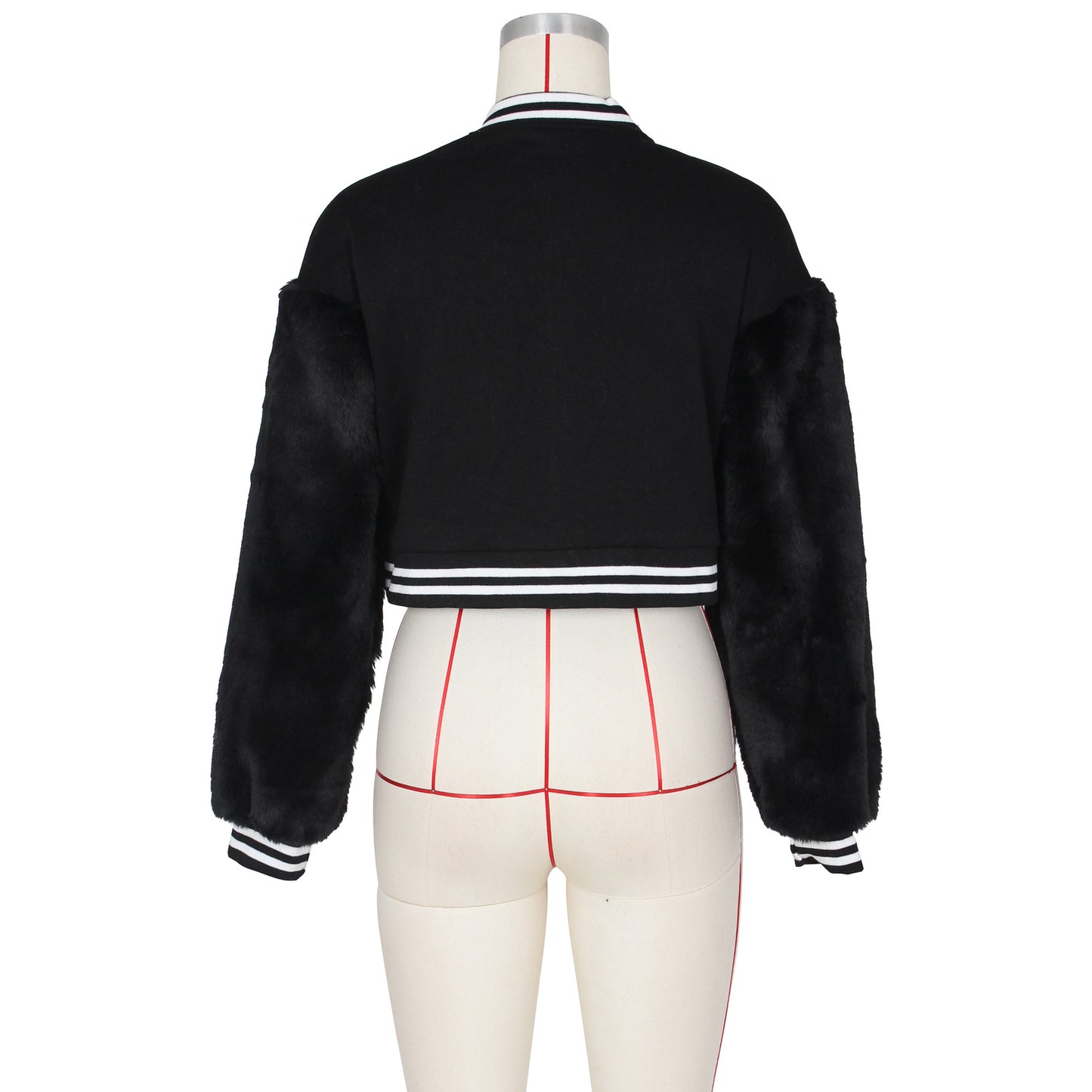 Fashionable Casual Short Baseball Jacket With Fur Sleeves