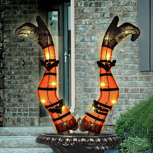 Halloween Outdoor Party Haunted House Garden Glowing Evil Orange Witch Legs Acrylic Decoration Plug-in