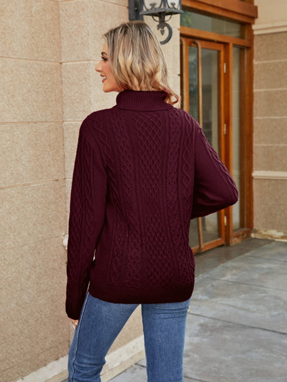 Cable-Knit Mock Neck Sweater - Fashion Finder Hub