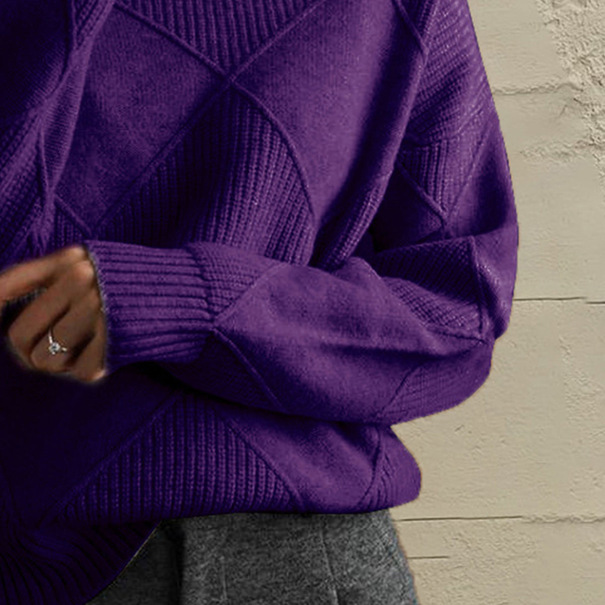 Geometric Turtleneck Long Sleeve Sweater - Fashion Finder Hub