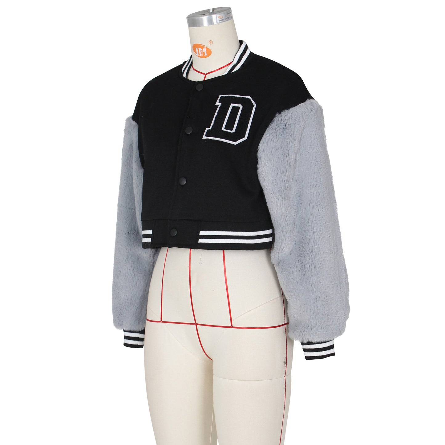 Fashionable Casual Short Baseball Jacket With Fur Sleeves