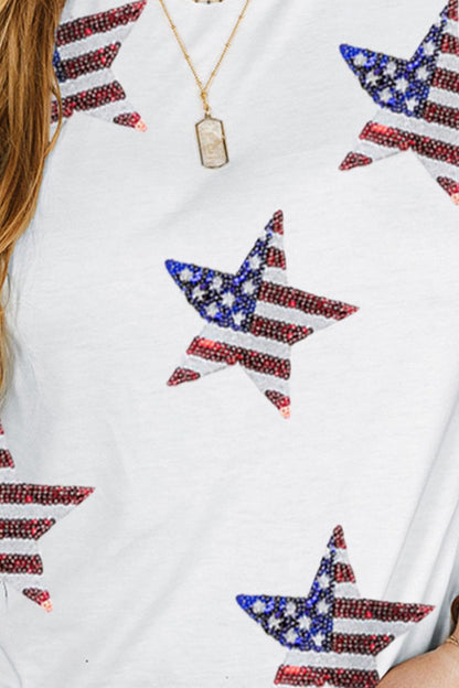 Plus Size Sequin Star Round Neck Short Sleeve T-Shirt - Fashion Finder Hub