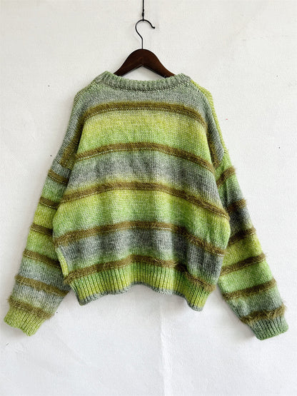 Striped Round Neck Long Sleeve Sweater - Fashion Finder Hub