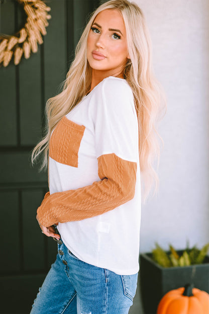 Full Size Color Block Cable-Knit Tops - Fashion Finder Hub