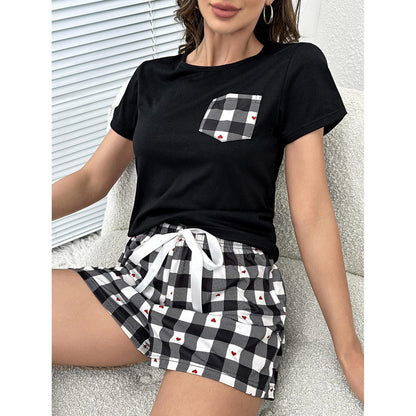 Plaid Heart Top and Shorts Lounge Set - Fashion Finder Hub