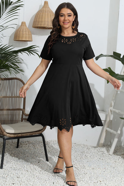 Plus Size Round Neck Openwork Dress - Fashion Finder Hub