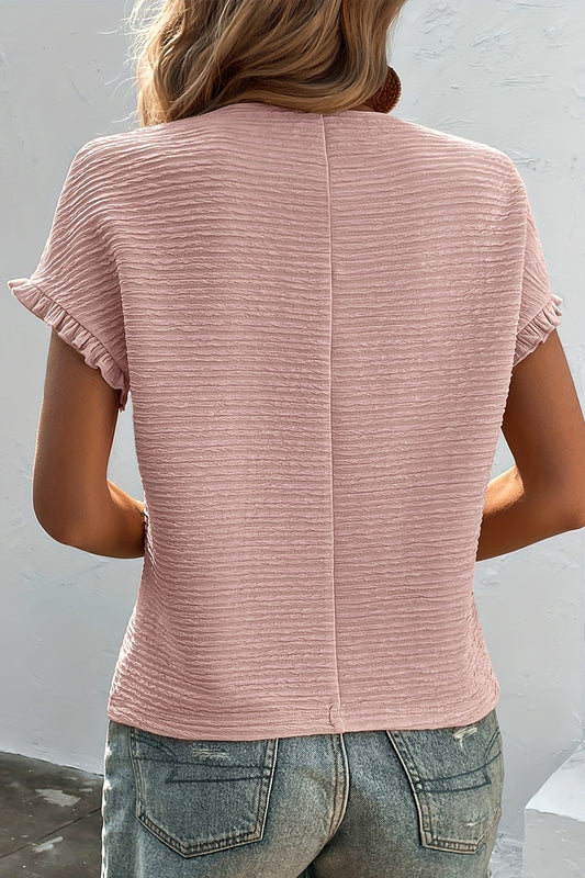 Round Neck Frill Short Sleeve T-Shirt - Fashion Finder Hub