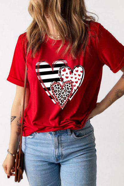 Heart Round Neck Short Sleeve T-Shirt - Fashion Finder Hub