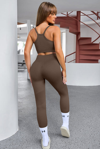 Tank Cropped Active Top and Pants Set - Fashion Finder Hub