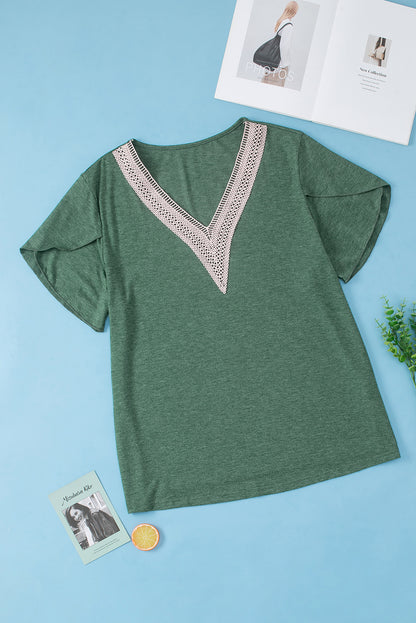 Plus Size V-Neck Petal Sleeve Blouse - Fashion Finder Hub