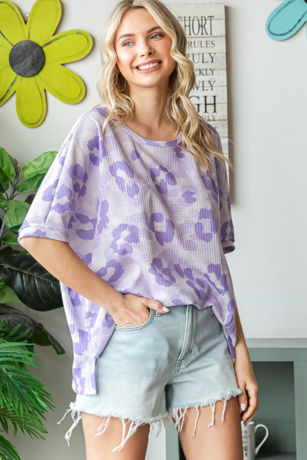 HOPELY Print Waffle Oversized T-Shirt - Fashion Finder Hub