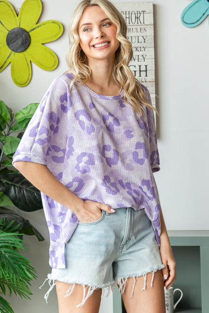 HOPELY Print Waffle Oversized T-Shirt - Fashion Finder Hub