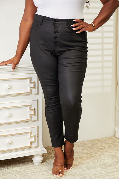 Kancan Full Size High Rise Black Coated Ankle Skinny Jeans - Fashion Finder Hub