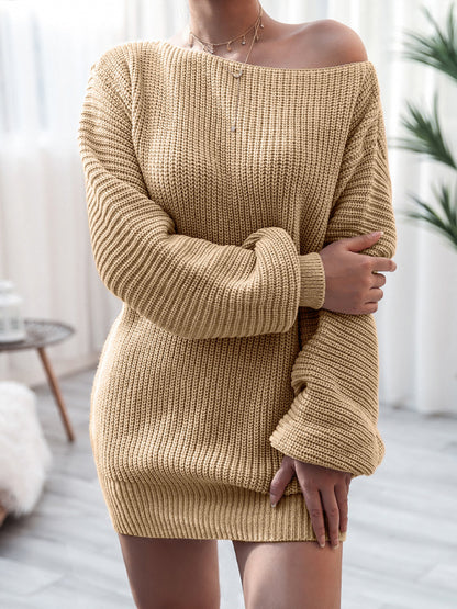Rib-Knit Mini Sweater Dress - Fashion Finder Hub