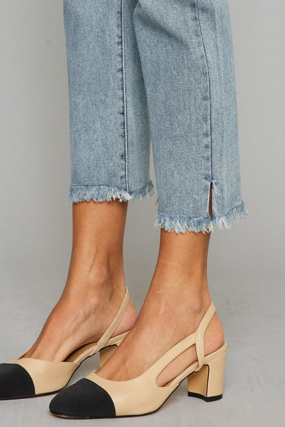 Kancan High Waist Button Fly Raw Hem Cropped Straight Jeans - Fashion Finder Hub