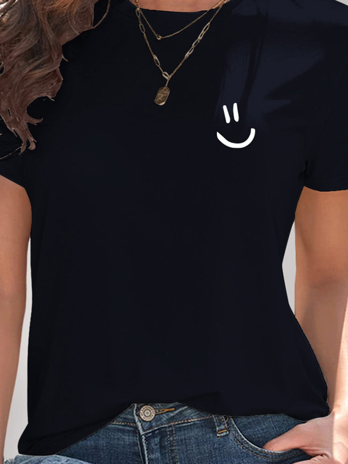 Smile Graphic Round Neck Short Sleeve T-Shirt - Fashion Finder Hub