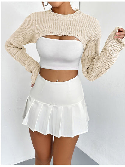 Distressed Long Sleeve Cropped Sweater - Fashion Finder Hub