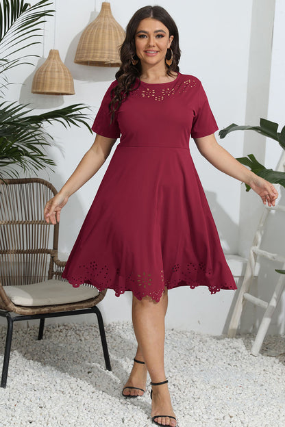 Plus Size Round Neck Openwork Dress - Fashion Finder Hub