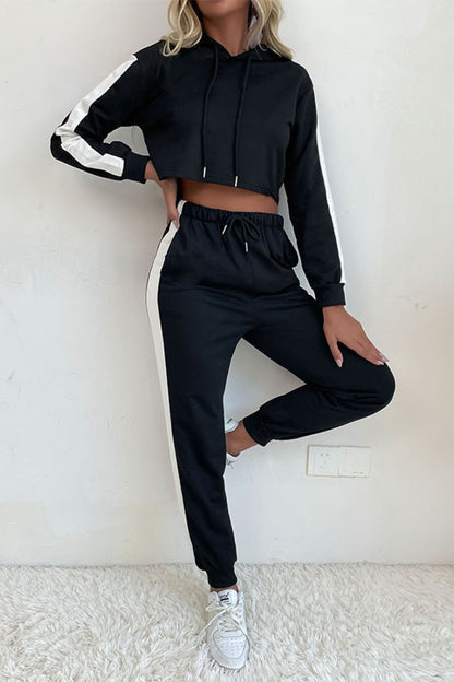 Side Stripe Cropped Hoodie and Jogger Set - Fashion Finder Hub