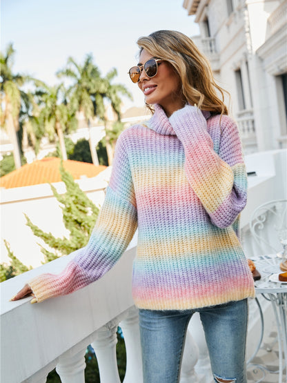 Contrast Turtleneck Dropped Shoulder Sweater - Fashion Finder Hub