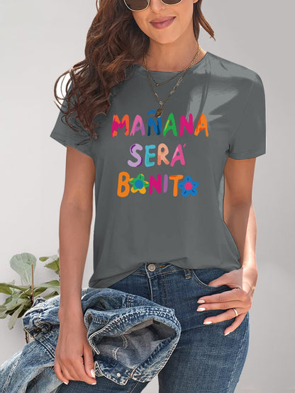 Letter Graphic Round Neck Short Sleeve T-Shirt - Fashion Finder Hub