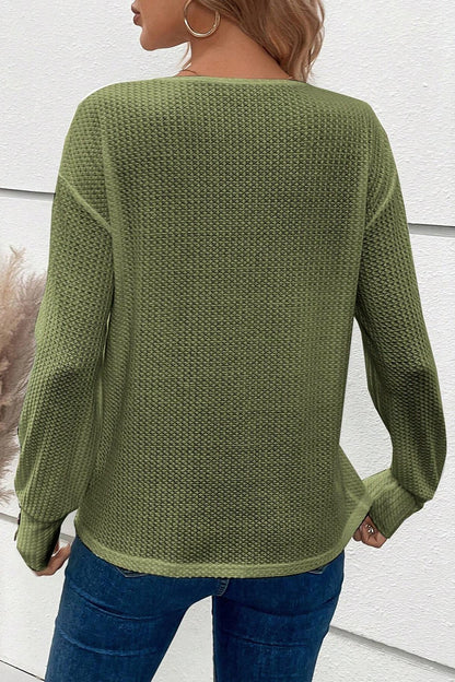 Decorative Button V-Neck Long Sleeve T-Shirt - Fashion Finder Hub
