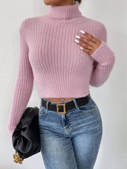Ribbed Turtleneck Long Sleeve Sweater - Fashion Finder Hub