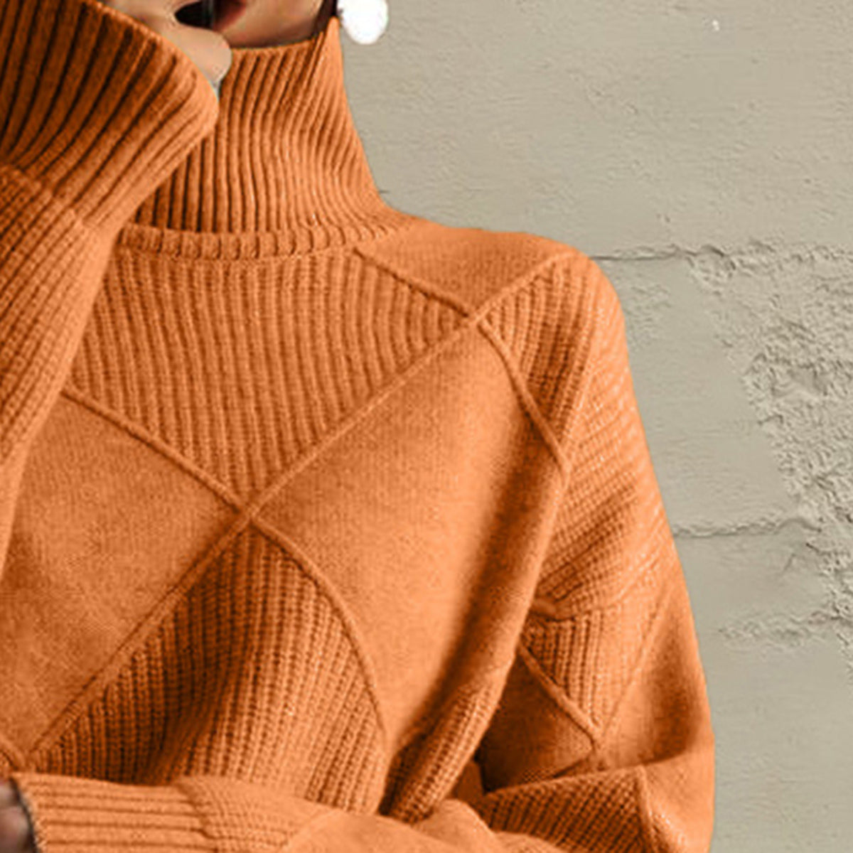 Geometric Turtleneck Long Sleeve Sweater - Fashion Finder Hub