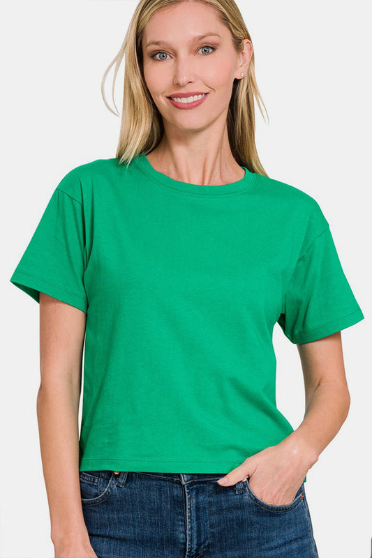 Zenana Round Neck Short Sleeve Cropped T-Shirt