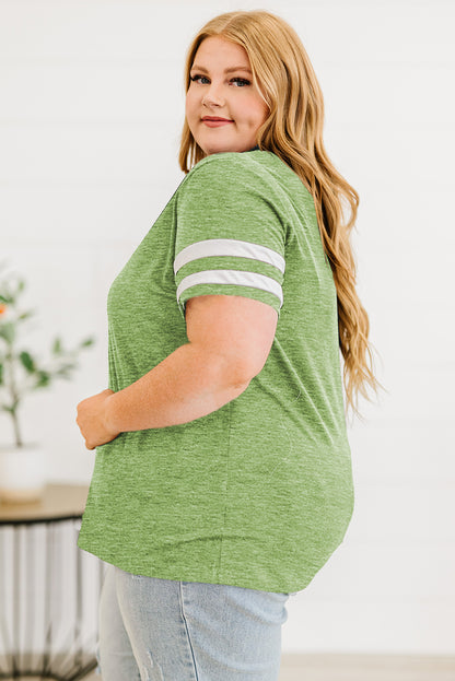 Plus Size Striped V-Neck Tee Shirt - Fashion Finder Hub