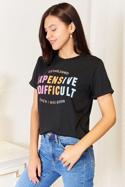 Simply Love Slogan Graphic Cuffed Sleeve T-Shirt - Fashion Finder Hub
