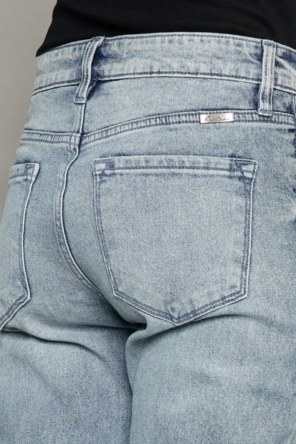 Kancan High Waist Button Fly Raw Hem Cropped Straight Jeans - Fashion Finder Hub