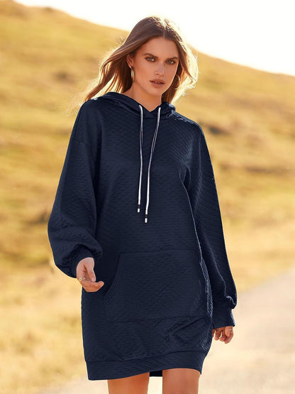 Textured Drawstring Tunic Hoodie - Fashion Finder Hub