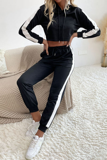 Side Stripe Cropped Hoodie and Jogger Set - Fashion Finder Hub