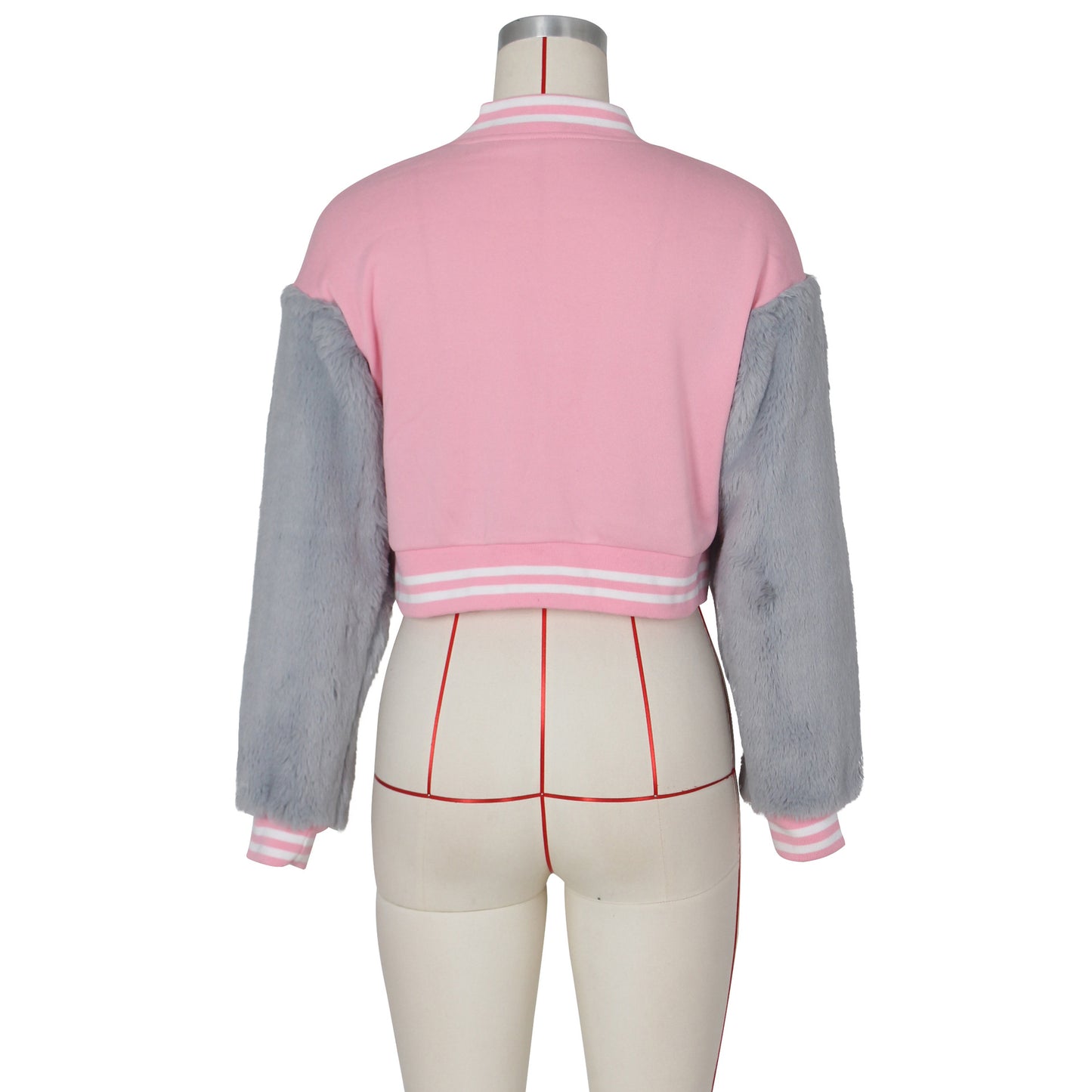 Fashionable Casual Short Baseball Jacket With Fur Sleeves