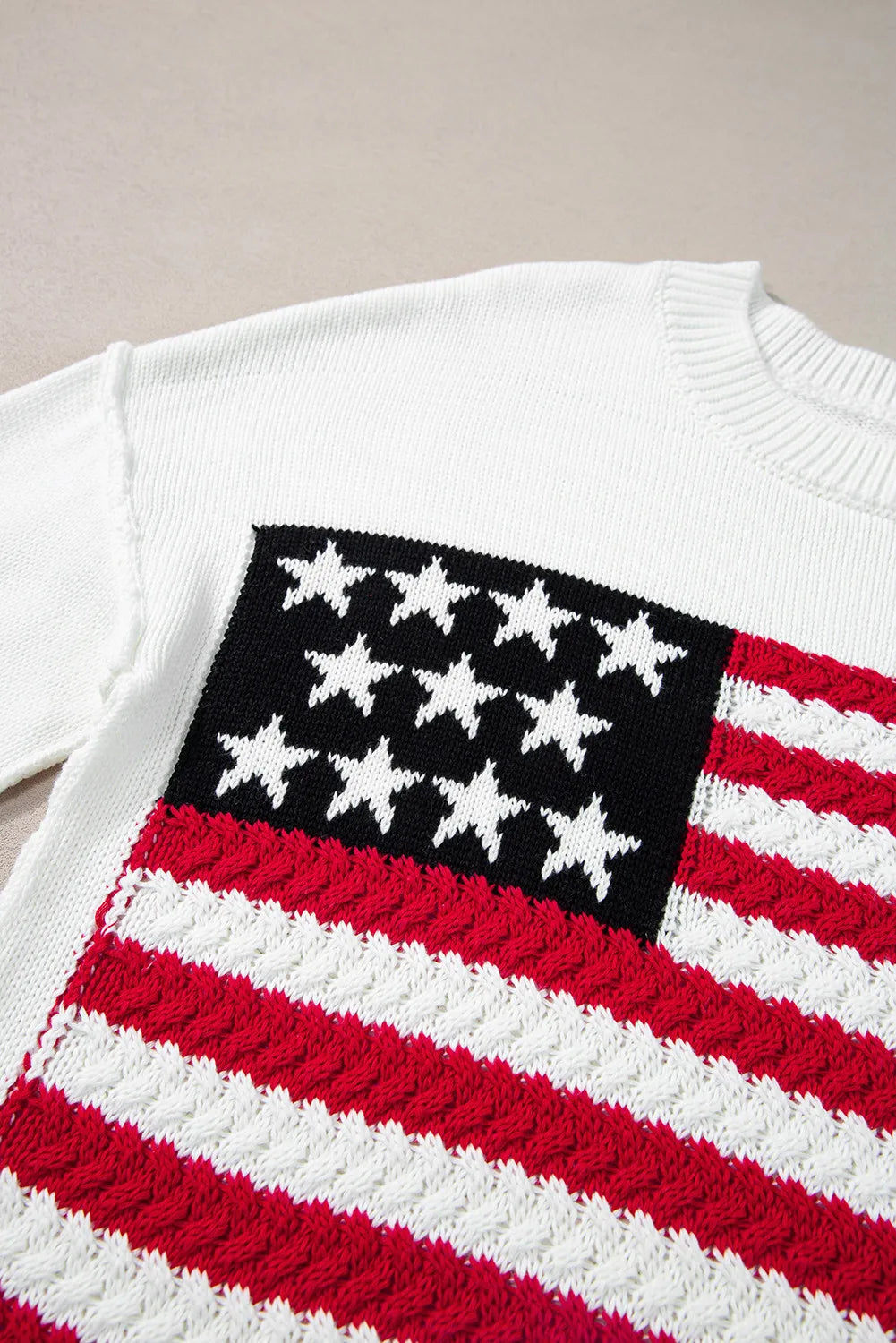 US Flag Round Neck Long Sleeve Knit Top