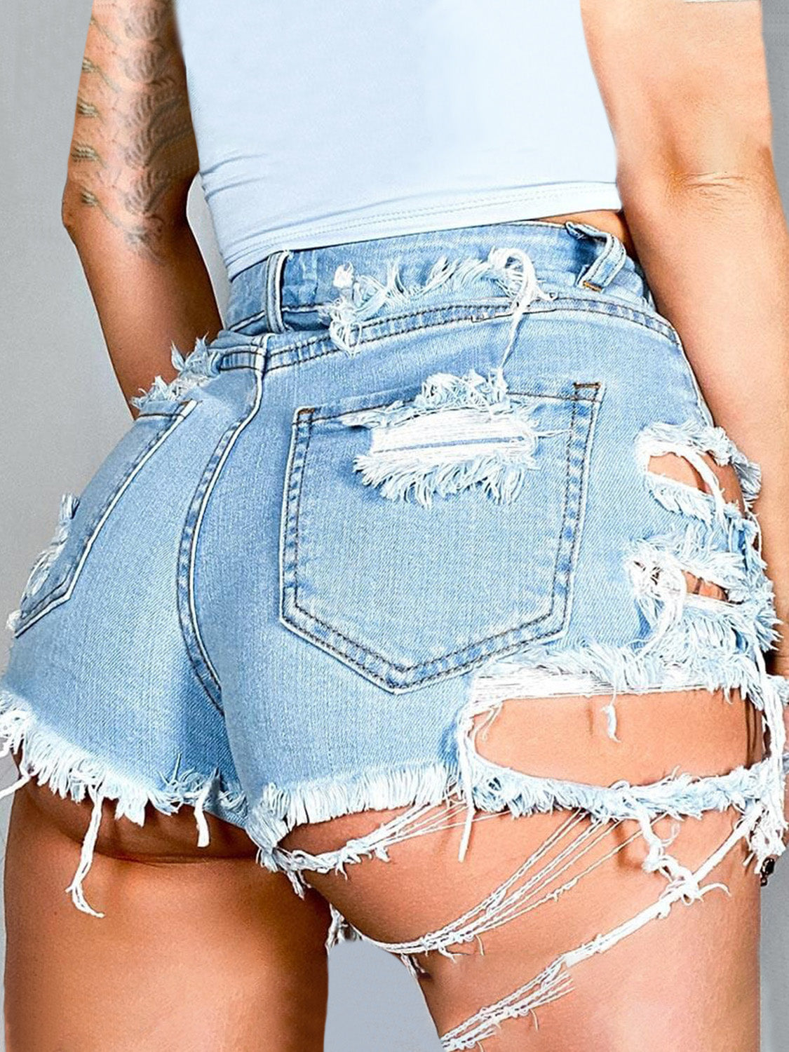 Distressed Raw Hem Denim Shorts with Pockets - Fashion Finder Hub