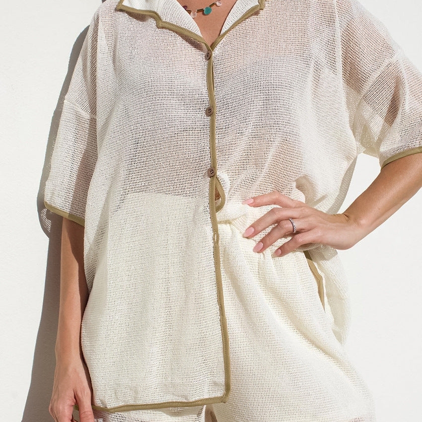 Gawuna See-through Cardigan Pajamas Two-piece Set For Women