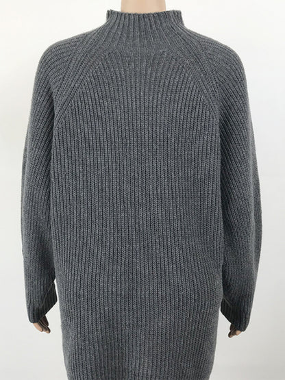 Mock Neck Dropped Shoulder Sweater Dress - Fashion Finder Hub