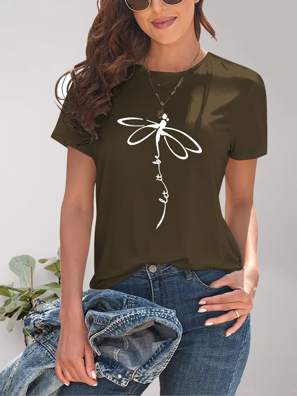 Dragonfly Graphic Round Neck Short Sleeve T-Shirt - Fashion Finder Hub