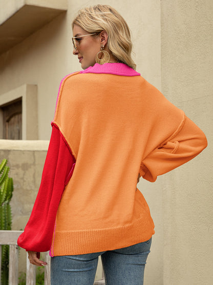 Color Block Dropped Shoulder Sweater - Fashion Finder Hub