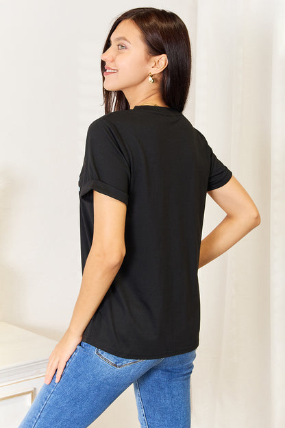 Simply Love Slogan Graphic Cuffed Sleeve T-Shirt - Fashion Finder Hub