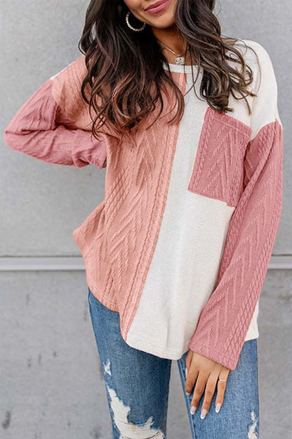 Full Size Color Block Cable-Knit Tops - Fashion Finder Hub