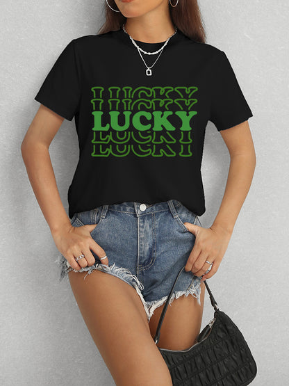 LUCKY Round Neck Short Sleeve T-Shirt - Fashion Finder Hub
